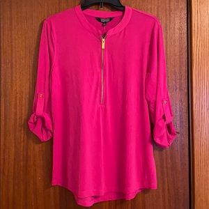 Pink Blouse with Gold Zipper Detail